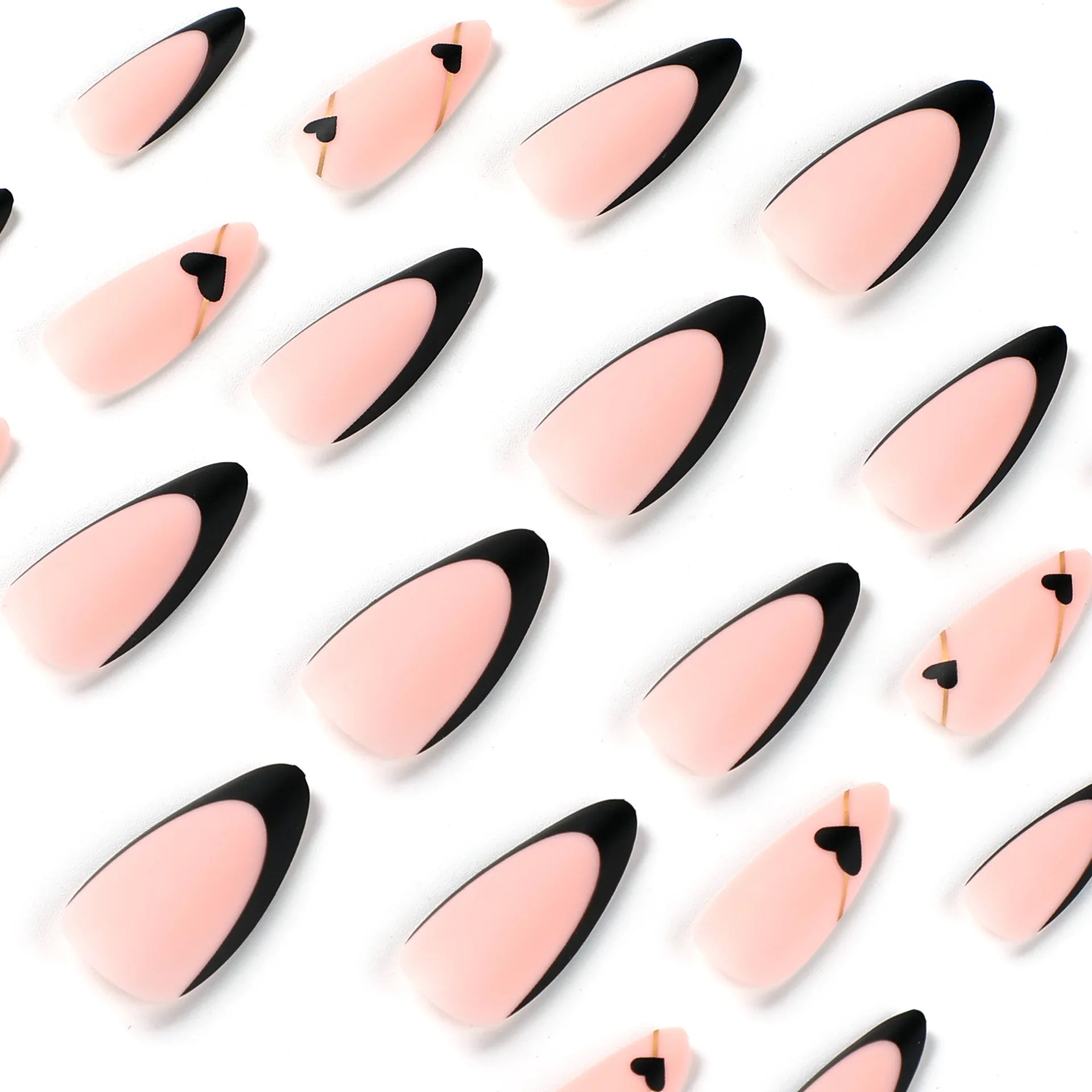 Golden Heart French Tip Press-On Nail Set – 24PCS Luxury Acrylic Collection