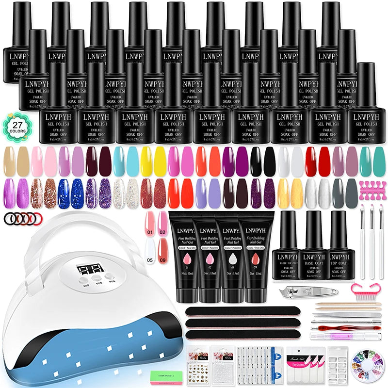 Professional 27-Color Gel Nail Kit with LED Lamp – Complete Manicure & Extension Set