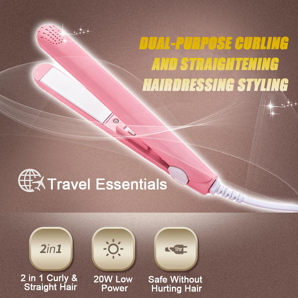 Travel Mini Hair Straightener 2-in-1 - Ceramic Plates